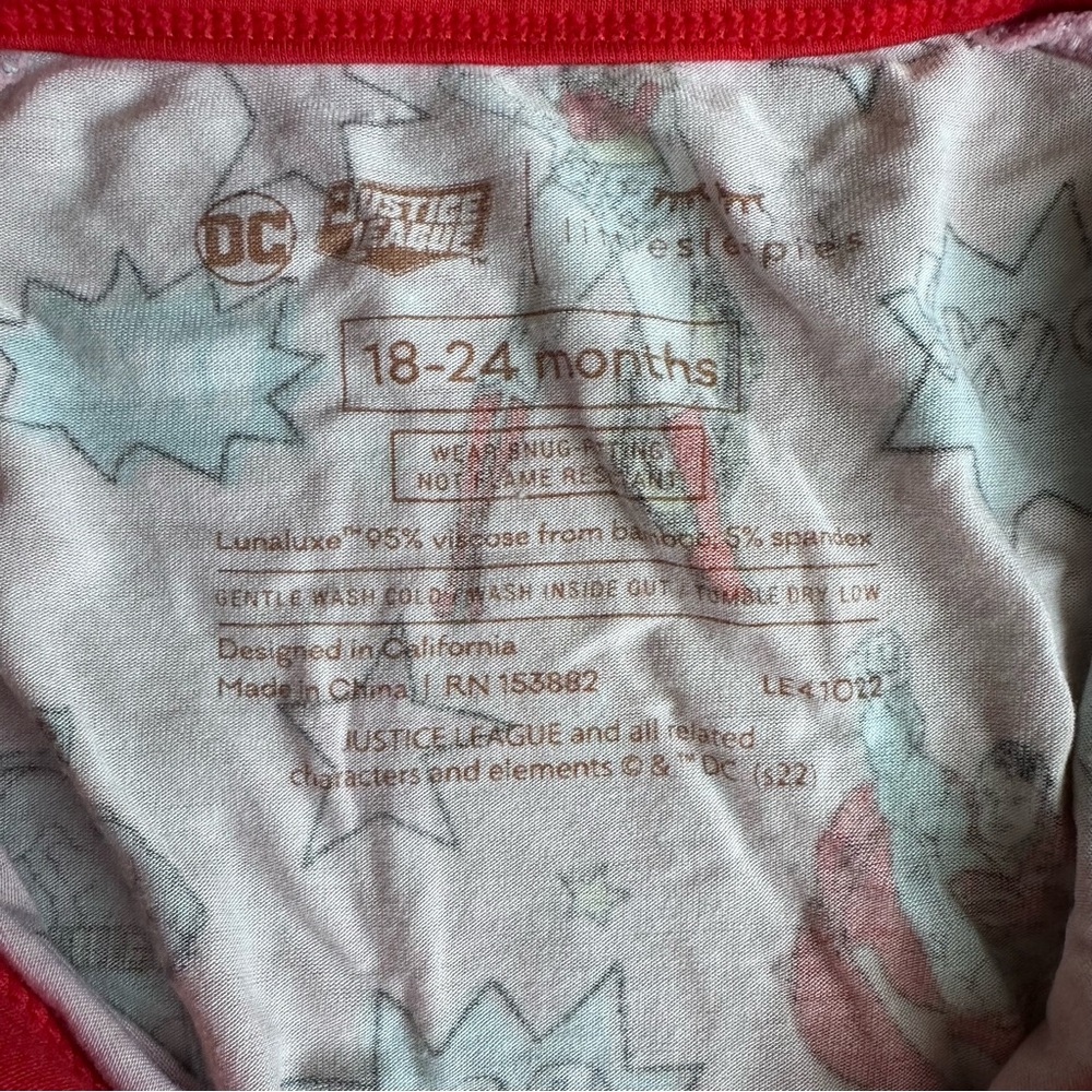 Little Sleepies DC Justice League Bamboo Zippy 18-24 Months Pink Super Hero - Picture 2 of 3